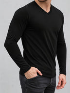 Autumn and Winter Basic Men's V-Neck Knit Sweater, Versatile Daily Commute Top - Black