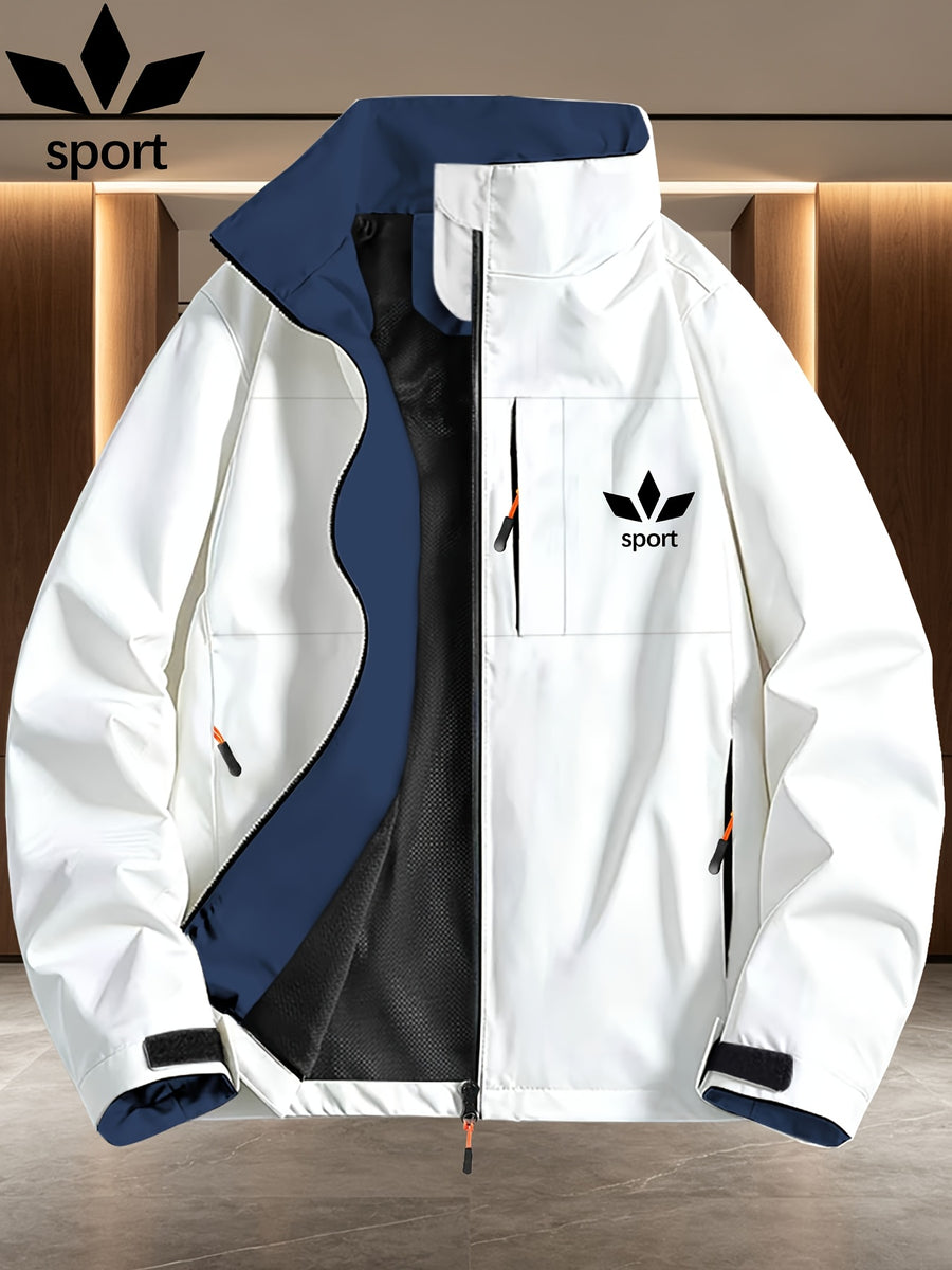 Men's Three-Leaf Clover Sport Print Reversible Full-Zip Stand Collar Windbreaker Jacket, Lightweight Windproof Outdoor Mountaineering Sports Jacket Winter Clothes for Men - White