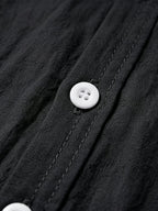 Men's Linen Long-sleeve Shirt, Small Stand-up Collar Button- Casual Shirt, Solid Color Simple and Versatile Style, Suitable for Spring and Autumn Outdoor Activities, Travel and Vacation, and Daily Commuting Wear - Black