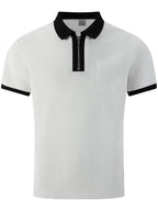 High-quality Men's Design Zippered Short-sleeved Polo Shirt, Contrasting Color Collar Design, Soft Fabric, Comfortable Experience, Versatile and Trendy Style, Suitable for Various Occasions Such as Traveling, Shopping, Casual Walking, Etc. - White