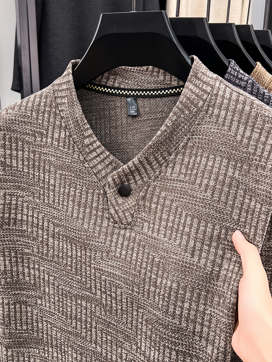 New Men's Long-Sleeve Warm Fashionable Versatile Knit Sweater - Coffee Color