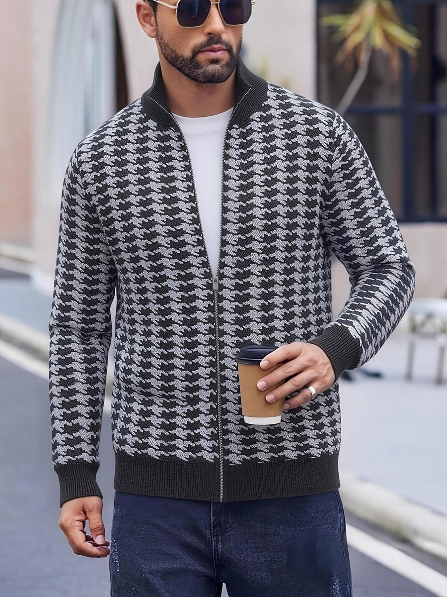 Men's Casual Jacquard Jacket - Solid Color Regular Fit Versatile Long-Sleeve Top for Spring and Autumn, Hand Wash/Dry Clean, Autumn/Winter Outerwear, Fashionable Street Style, Structured Design, Four-Season Warm Business Casual Jacket - Black Flower Green