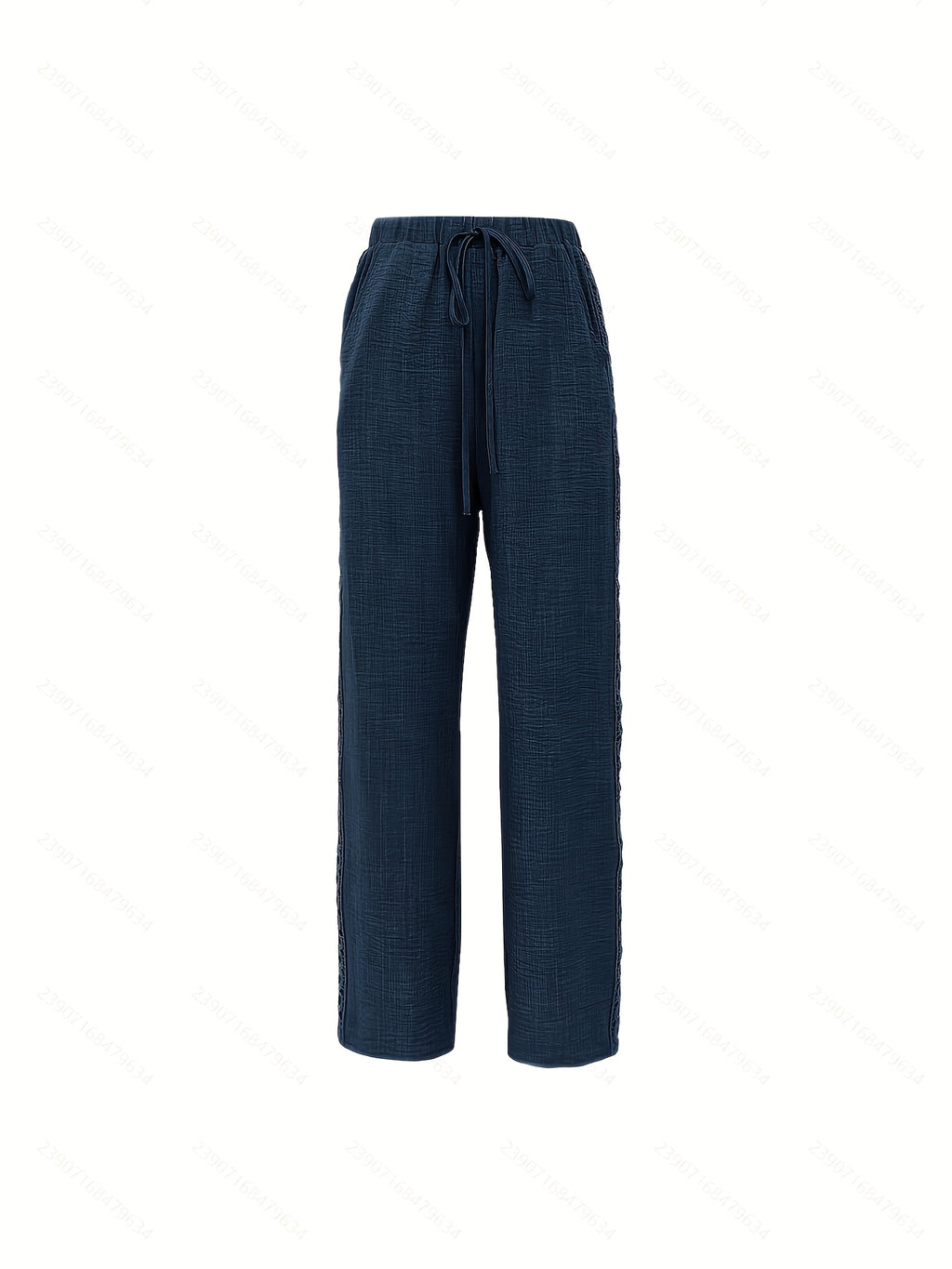 Spring-Summer Solid Color Fashion Casual Side Seam Lace Pants - Navy Color