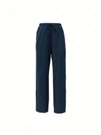 Spring-Summer Solid Color Fashion Casual Side Seam Lace Pants - Navy Color