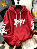 Authorized by Warner Bros., 2026 New Fun Cartoon Print, Men'S Hoodie, Hooded Sweatshirt, Kangaroo Pocket And Drawstring Hat, Suitable for Daily And Outdoor Sports Wear, Autumn And Winter Warm Jacket, Fashionable Jacket - Red