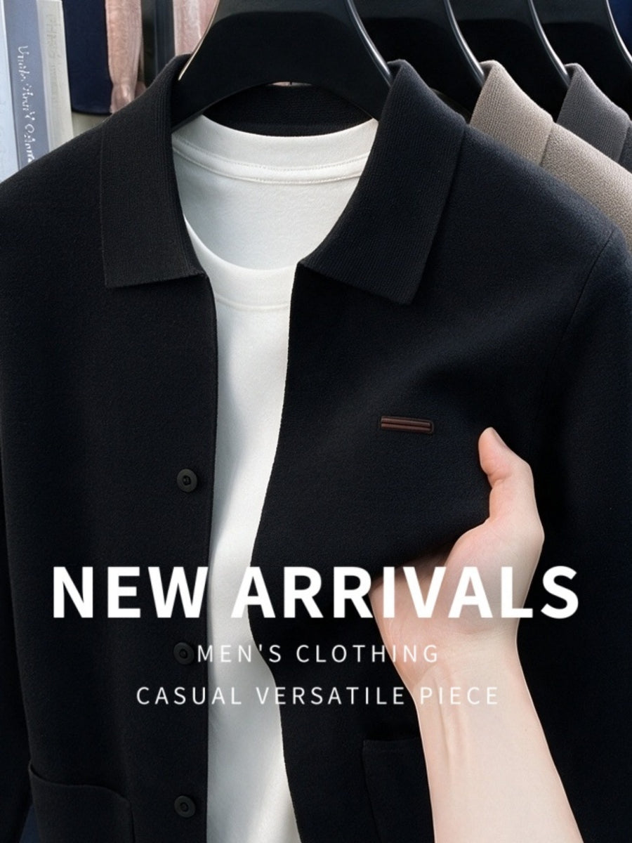 Men's Knitted Cardigan Coat, New Autumn/Winter Arrival, Thickened and Warm, Business Casual, Classic and Versatile, Solid Color Knitwear, Outdoor Leisure, Soft Fabric, Pullover Top MJ - Black