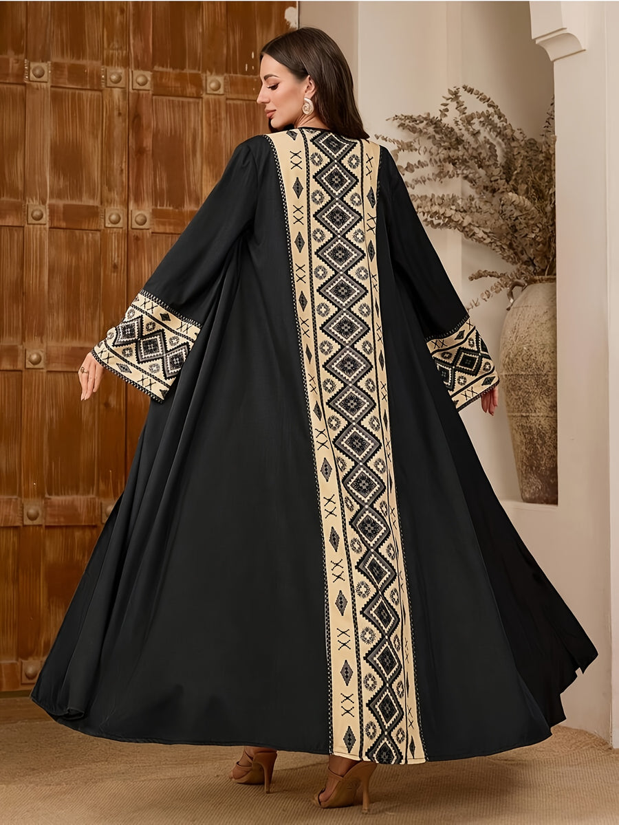 Cross-border New Women's Clothing, Middle Eastern Arabic Fashion Robe, Printed Cardigan Robe Coat - Black