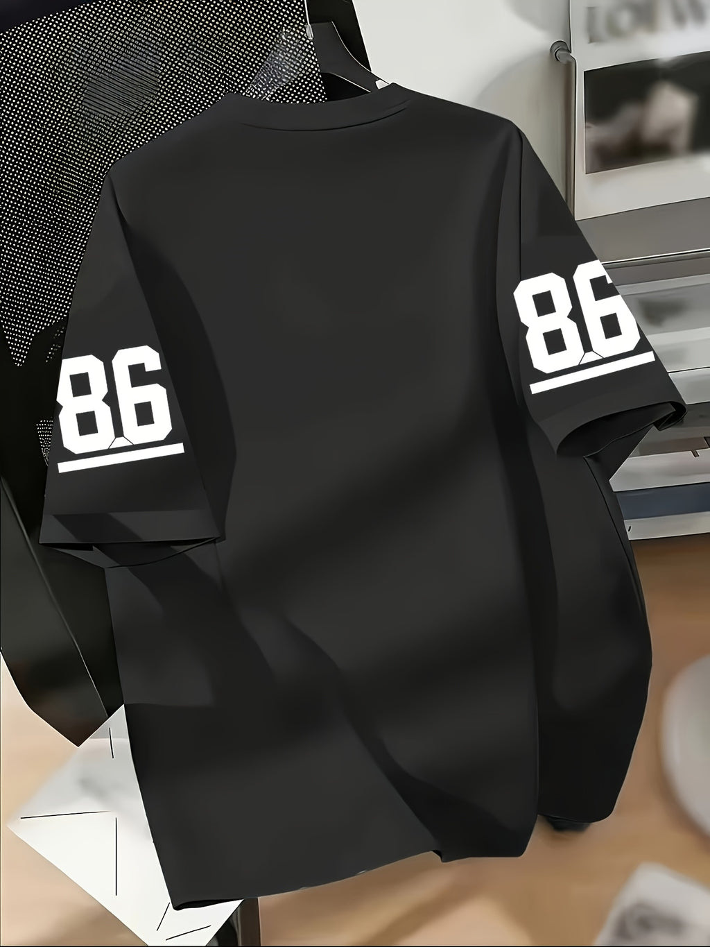 Women's Los Angeles No.86 American Football Jersey T-Shirt - Short Sleeve Crew Neck Pullover with Number 86 Print, Casual Swear Suitable for Football Fans, Machine Washable Apparel - Black