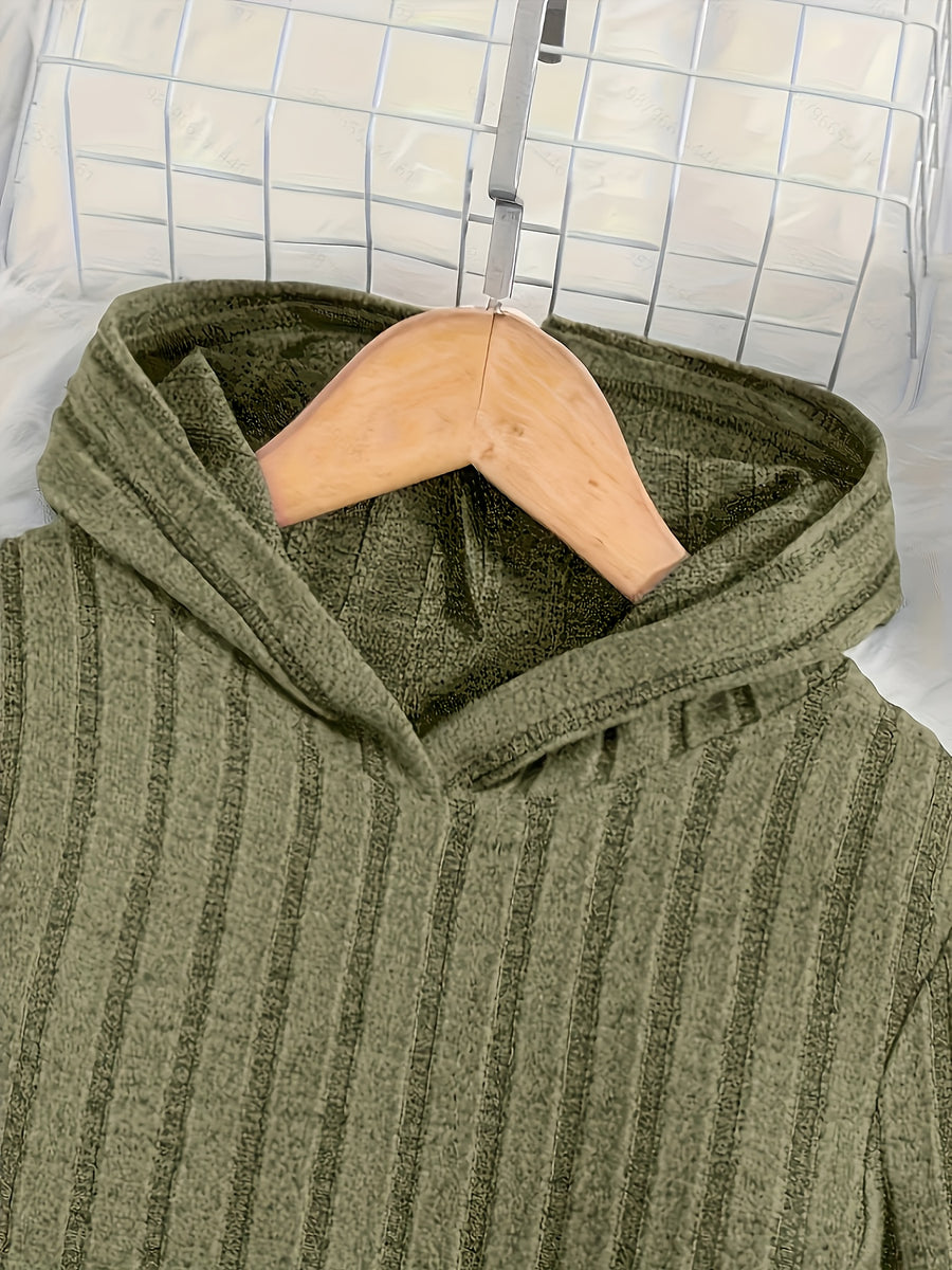 A Set of Women's Rib- Cable- Letter-appliqué Hoodie and Flared Pants - Olive