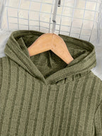 A Set of Women's Rib- Cable- Letter-appliqué Hoodie and Flared Pants - Olive