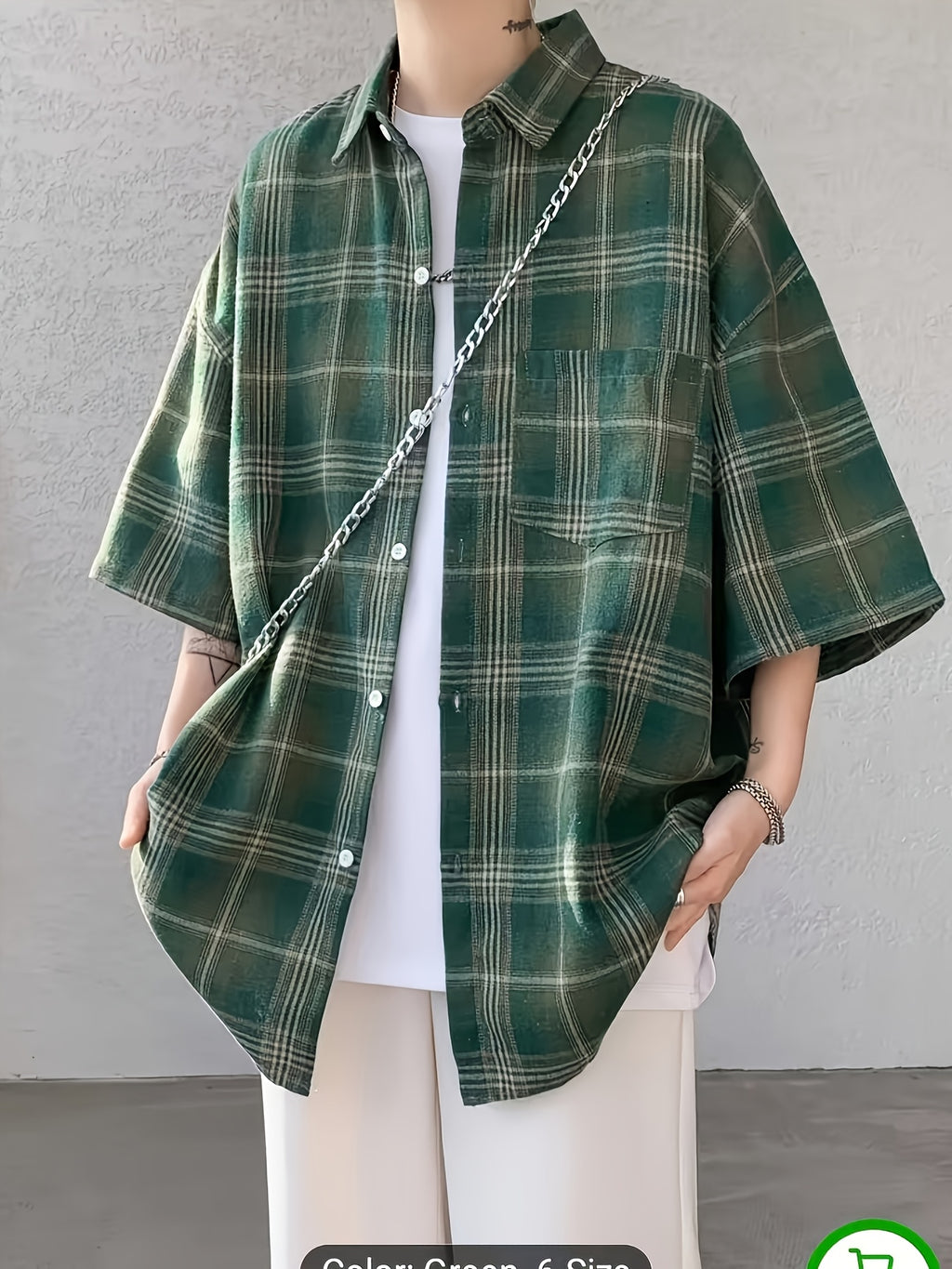 Men's Summer Fashion Short-sleeve Button- Shirt with a Plaid Pattern, Both Stylish and Versatile, Perfect for Daily Wear, Dates, and Beach Vacations - Olive Green