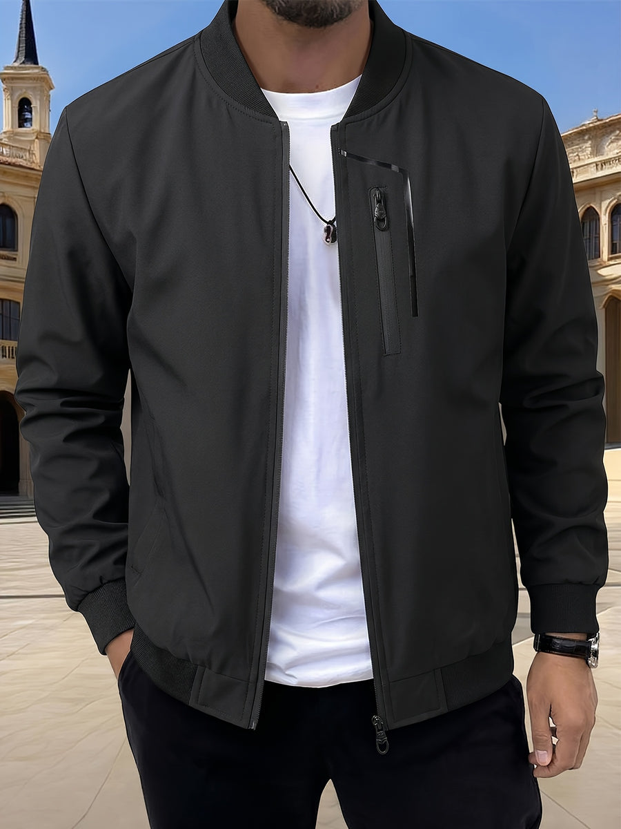 Men'S Casual Jacket, Spring Fall Jacket, Utility Jacket, Zipper Pockets, Chest Pocket Patchwork Craft, Outdoor Windproof Multi-Pocket Top, Suitable for Spring Fall Hiking, Fishing And City Commuting, Durable Fabric, Regular Fit - Black