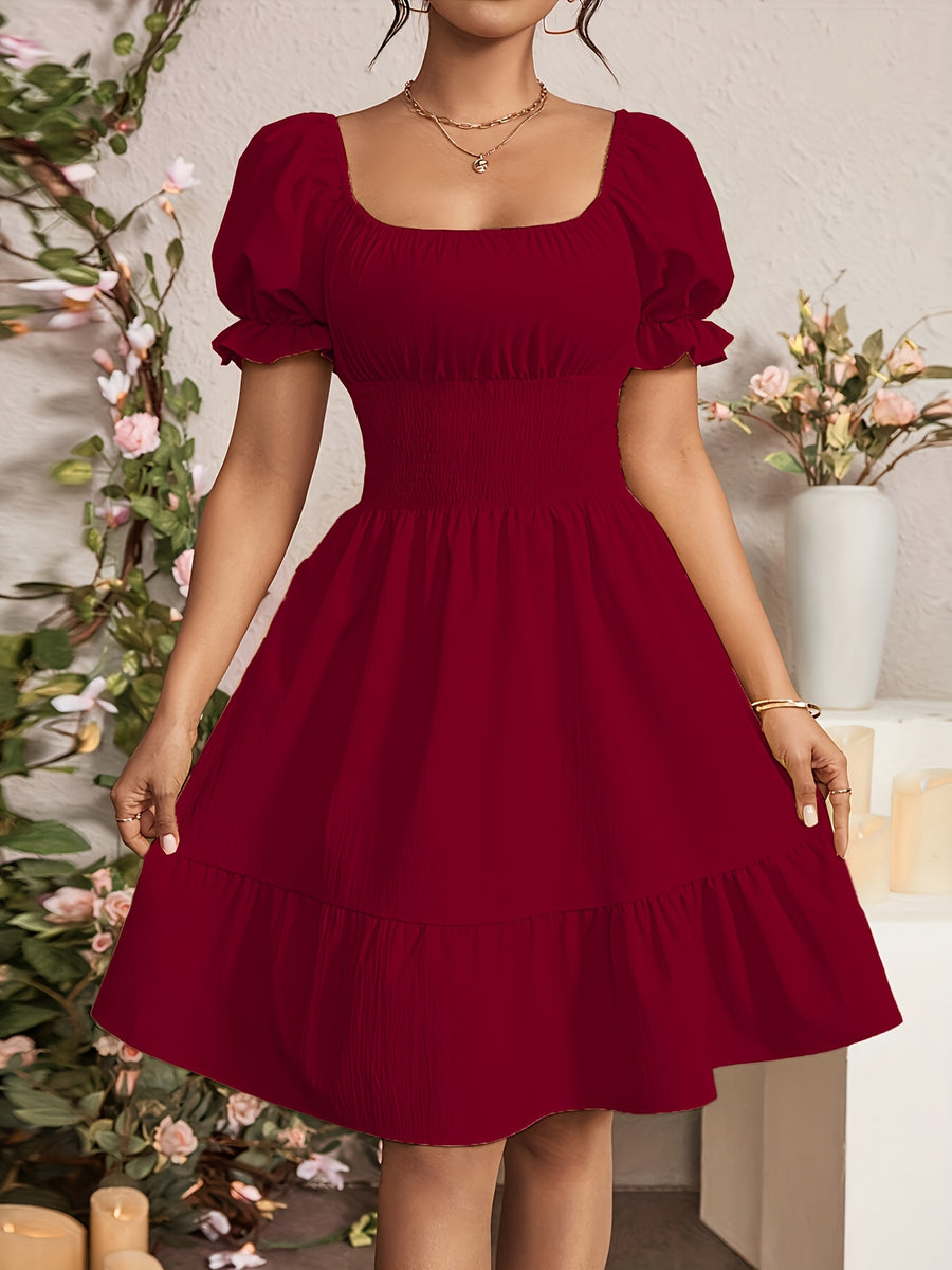 Fashionable Commuter A-Line Dress for Women - Burgundy