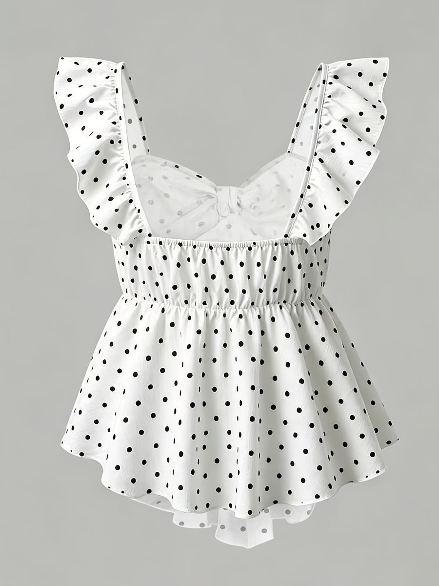 Elegant Women's Summer Holiday Tea Party Ruffled Trim Slim-Fit Vest, Suitable for Women, with Bow Decoration, Ideal for Valentine's Day Wear - Mixed colors