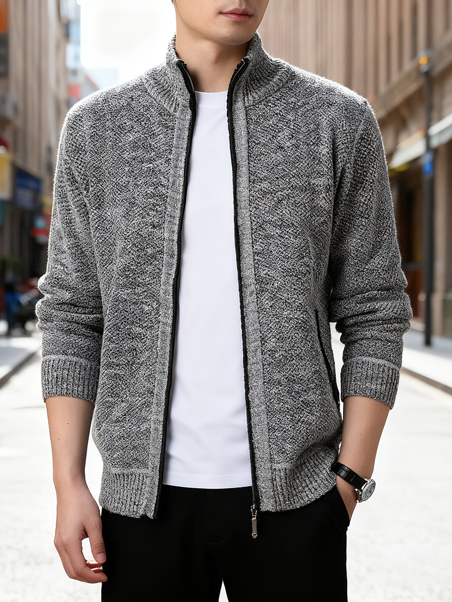 1pc Men's Knitted Cardigan Stand up Collar Jacket with Multiple Colors to Choose From, Simple and Stylish Design, Easy to Match with Shirt/T-shirt, Perfect for Commuting and Leisure, Showcasing Elegant Temperament (only One Jacket) - Light Grey