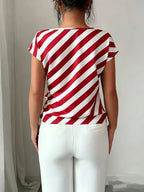 Women's Elegant Commuter High-Neck Striped Print Vacation Casual Shirt - Multicolor