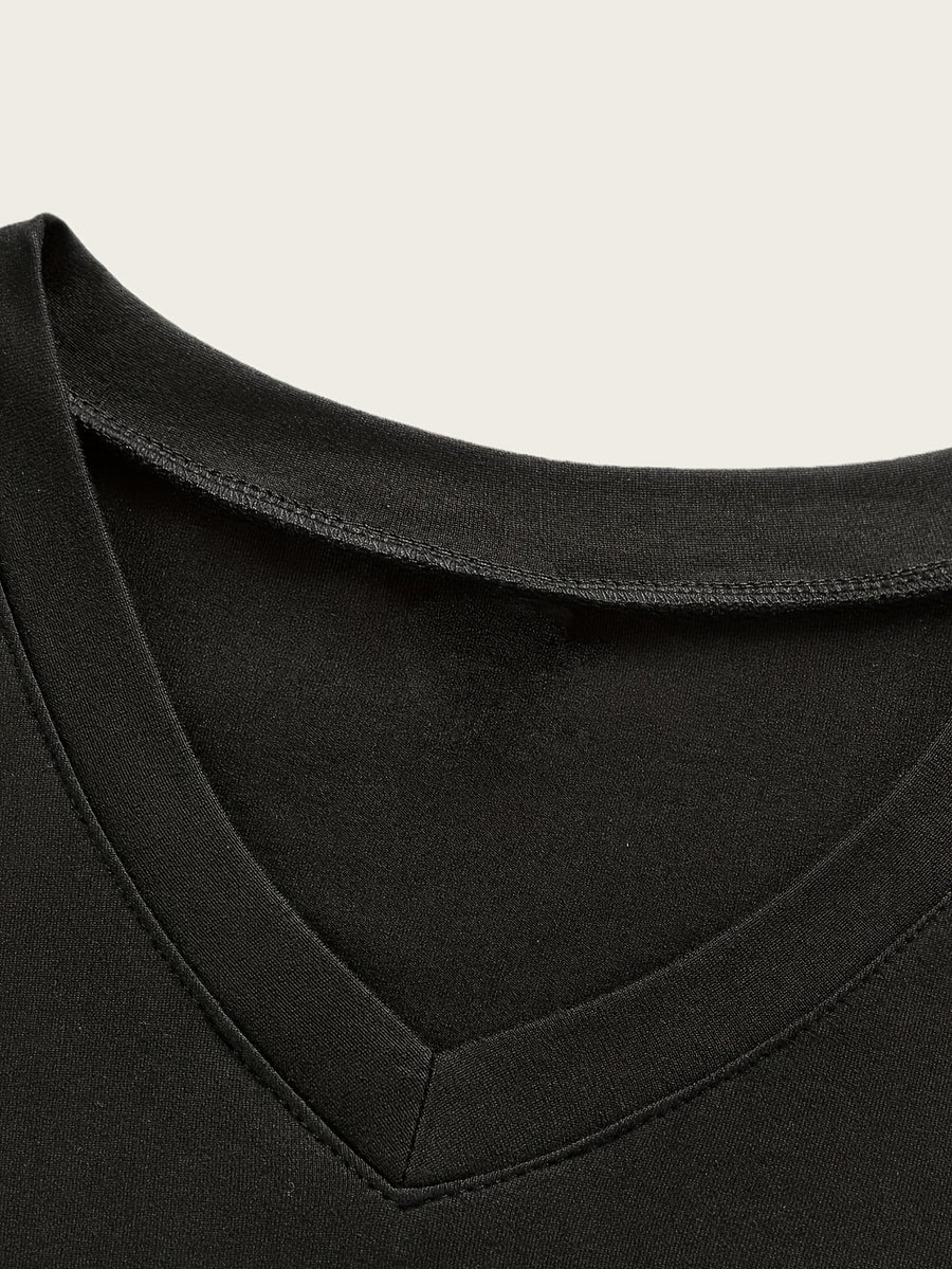 2pcs 100%, Men'S Knitted Solid V-Neck T-Shirt, Men'S T-Shirt New Chapter Design, Summer Global All-Season Base Layer Factory Made Men Comfortable High Quality High Fit Rate Casual Sports Top - Black+Dark Grey