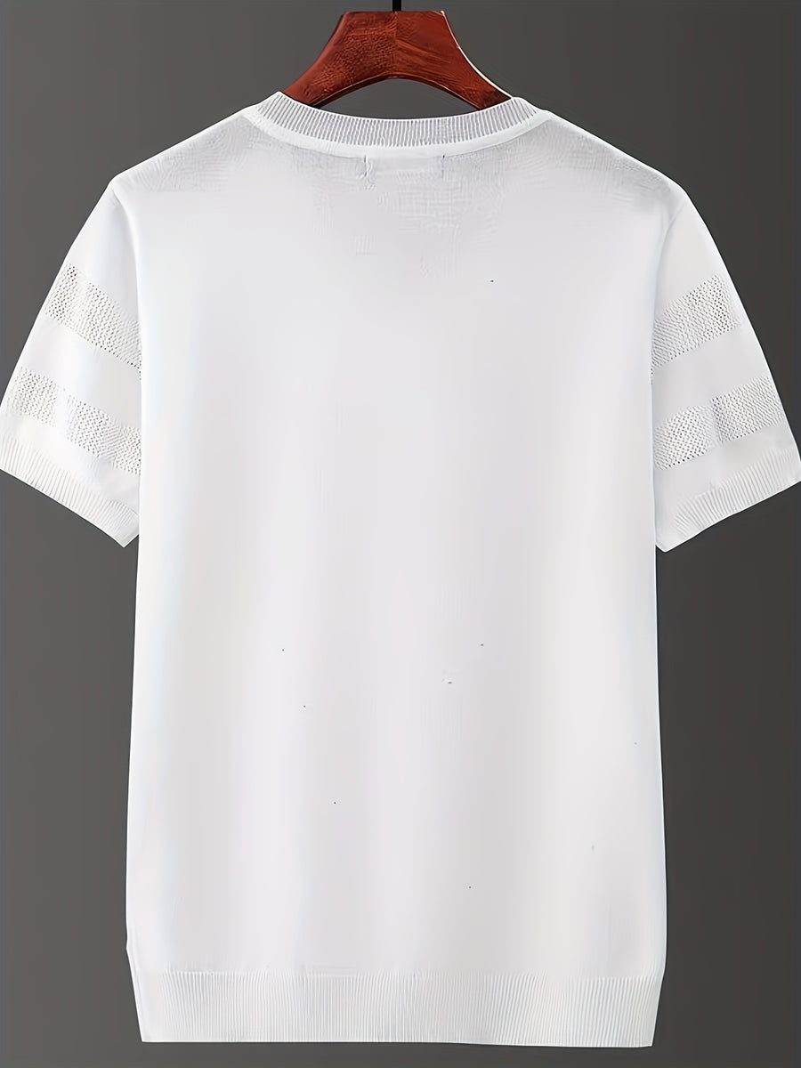 New Summer Collection of Men'S Fashion: Solid Color Hollow V-Neck Knitted Short Sleeves - White