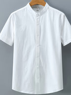 Single-piece Solid-colored Men's Short-sleeved Shirt, Classic Button-up Cardigan Style, Loose and Unrestricted, Available in Multiple Colors, Suitable for Office Wear, Casual Outings, and More. - White