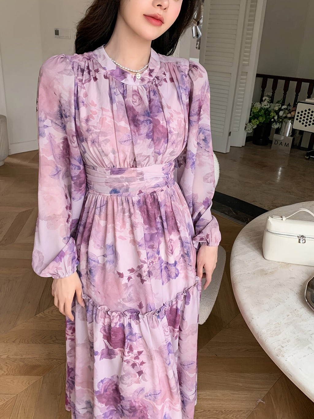 Women's Dress, Fashionable Elegant Solid Color Dress, Temperament Slim Fit Evening Gown - Dark Violet