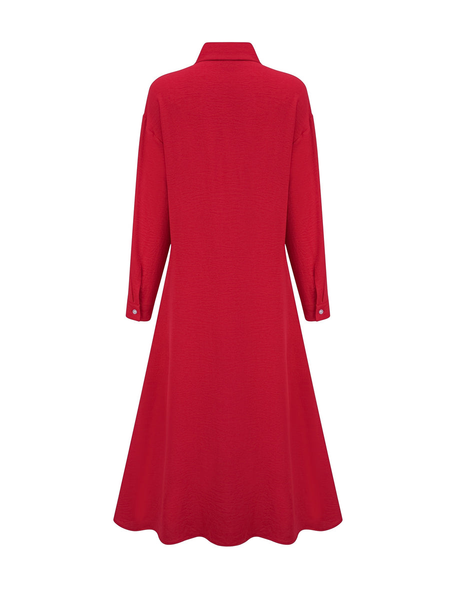 Women'S Fashion Long Shirt Dress, Dress - Red