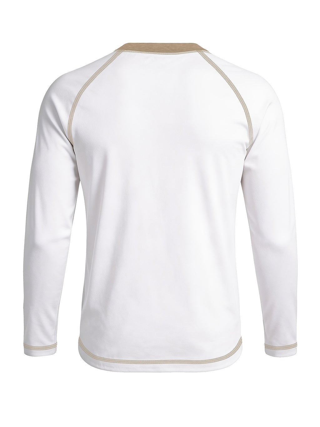 Cross-Border New Men'S Long Sleeve Round Neck T-Shirt, Outwardly Oriented Western Men'S Clothing Color-Blocked Top Base Layer - White