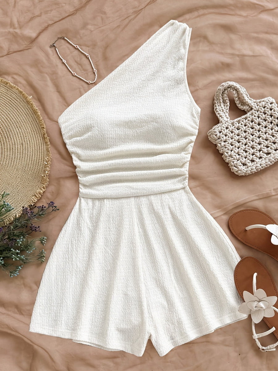 New Korean-Style Niche Jumpsuit for Women, Pure Alluring Vibe Strapless Fashionable A-Line Spicy Short Jumpsuit for Vacation Trips - Off-white