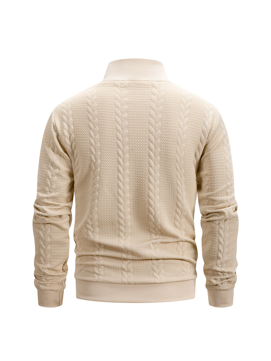 4pcs Men's Stand Collar Knit Textured Long-Sleeve Sweatshirt, Fashionable Comfortable Breathable Casual Sportswear, Solid Color Versatile Trendy Athletic Top, Pilling-Resistant, Ribbed Cuffs, Suitable for Outdoor Sports, Daily Wear, Running, Fitness - Black+Light Gray+Khaki+Khaki