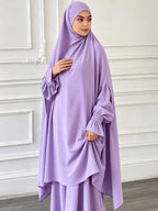Abaya Middle Eastern Islamic Clothing Loose Comfortable Robe Headscarf with Long Sleeve Dress Two-Piece Set P403 - Violet
