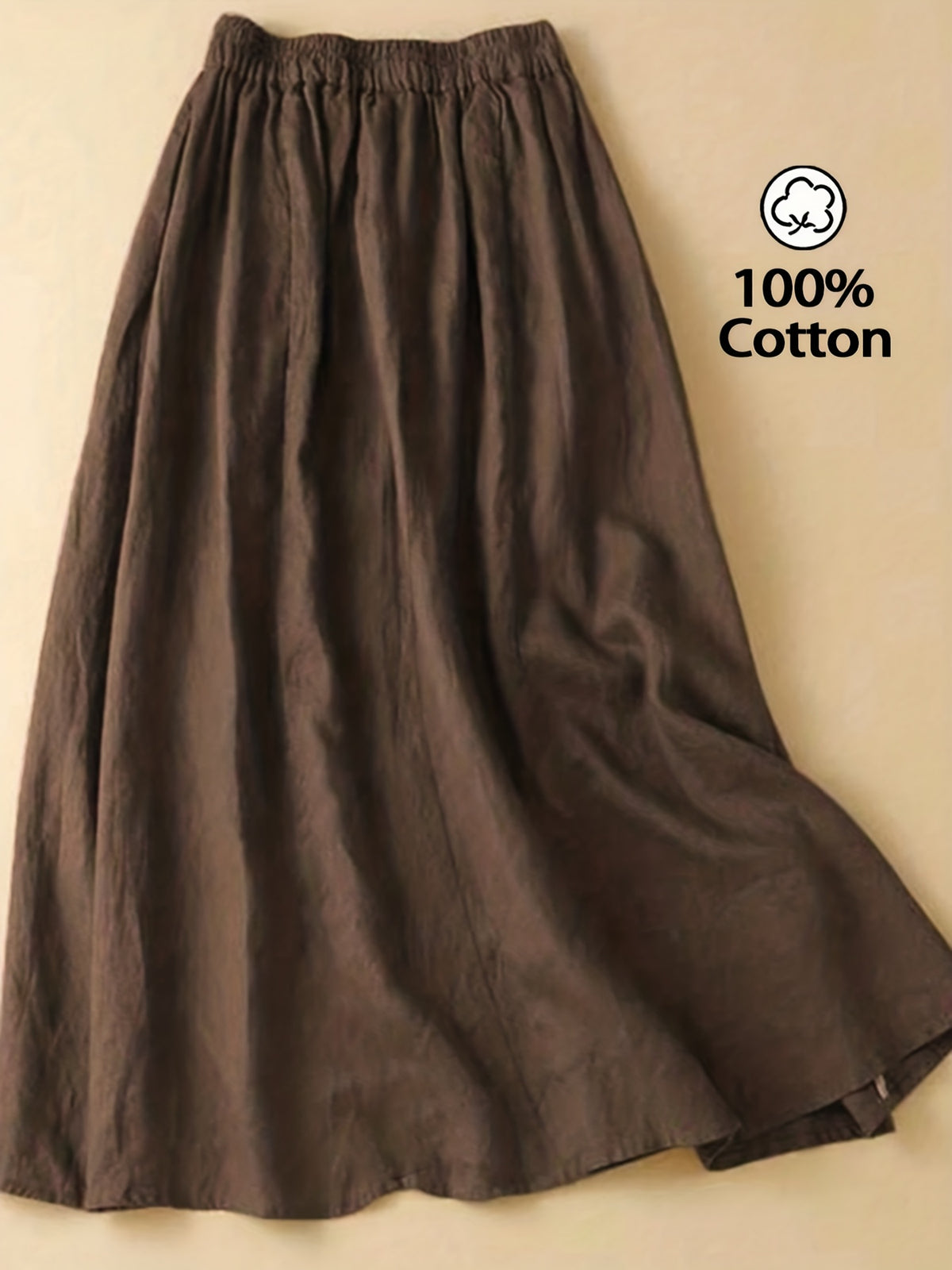 Women'S Solid Color Elegant Style Tie Skirt, Women'S Artistic Style Mid-Length Elastic Waist Skirt, Women'S Casual Solid Color Pure Comfortable Skirt with Invisible Pockets, Suitable for Daily Leisure, Commuting, Beach Vacation Wear - Brown