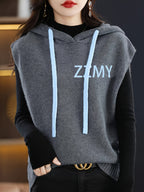 New Hooded Vest Sleeveless Design Letter Fashion Loose Versatile Sweater Coat - Grey