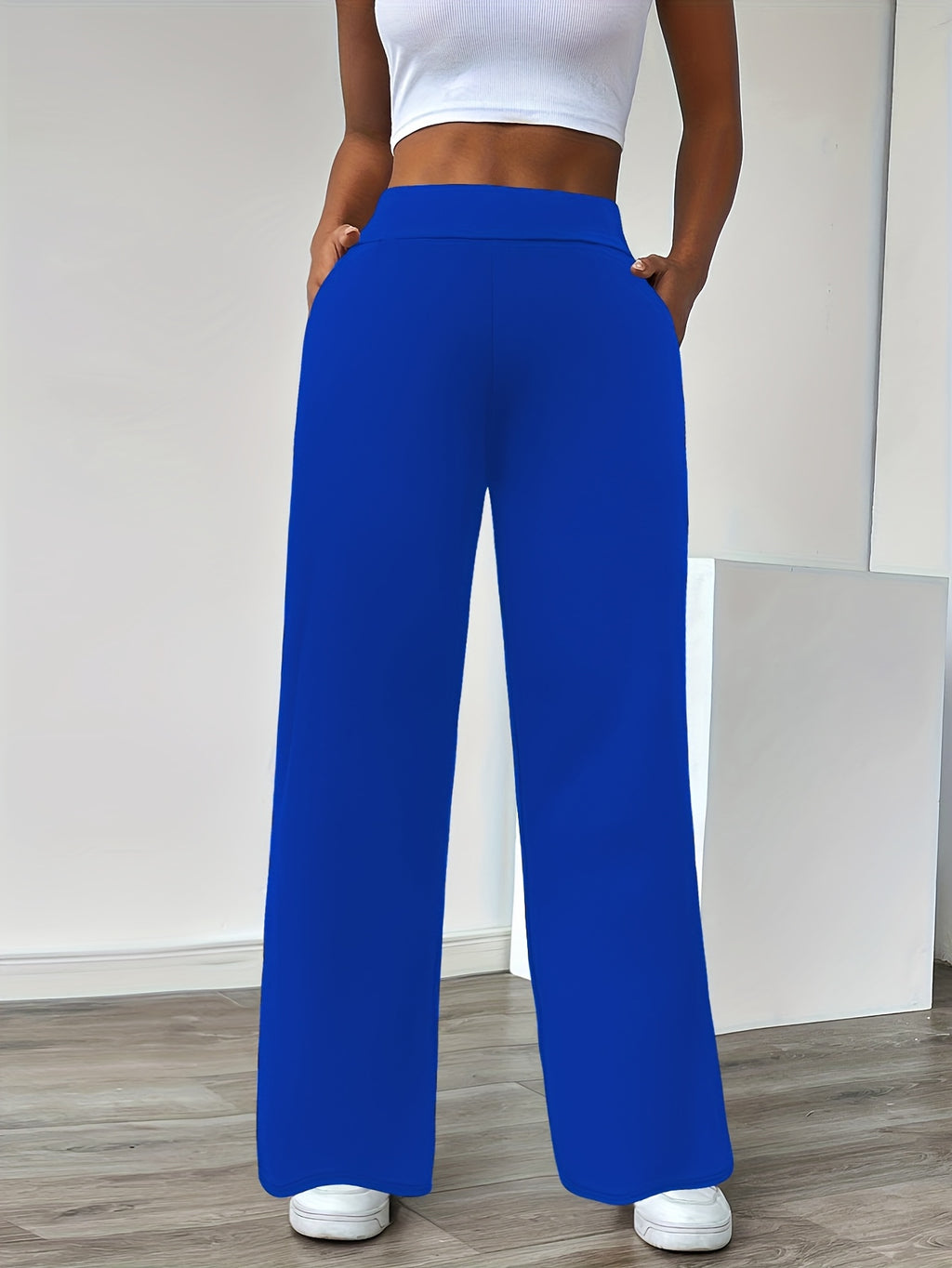 In-Stock Versatile Solid Color Stretch Straight-Leg Trousers - Blue