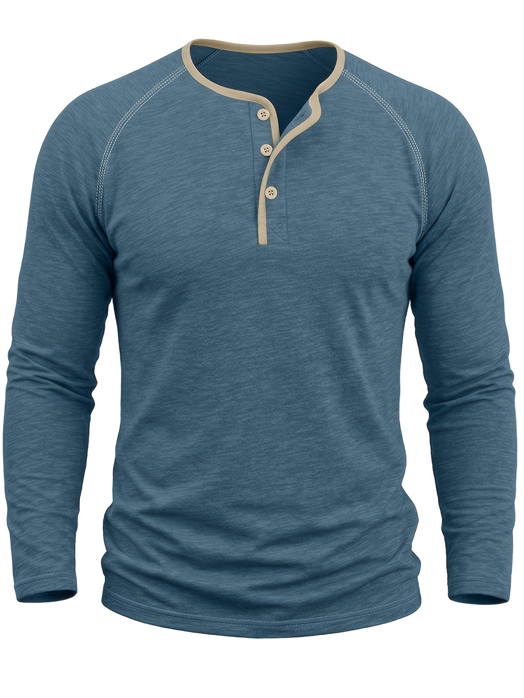 Autumn Winter Men'S Henley Shirt, Fashion Casual New Long Sleeve Men'S Top, Round Neck Button-Up Base Layer T-Shirt - Dark Blue 1