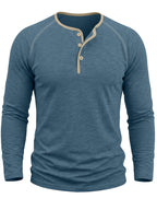 Autumn Winter Men'S Henley Shirt, Fashion Casual New Long Sleeve Men'S Top, Round Neck Button-Up Base Layer T-Shirt - Dark Blue 1
