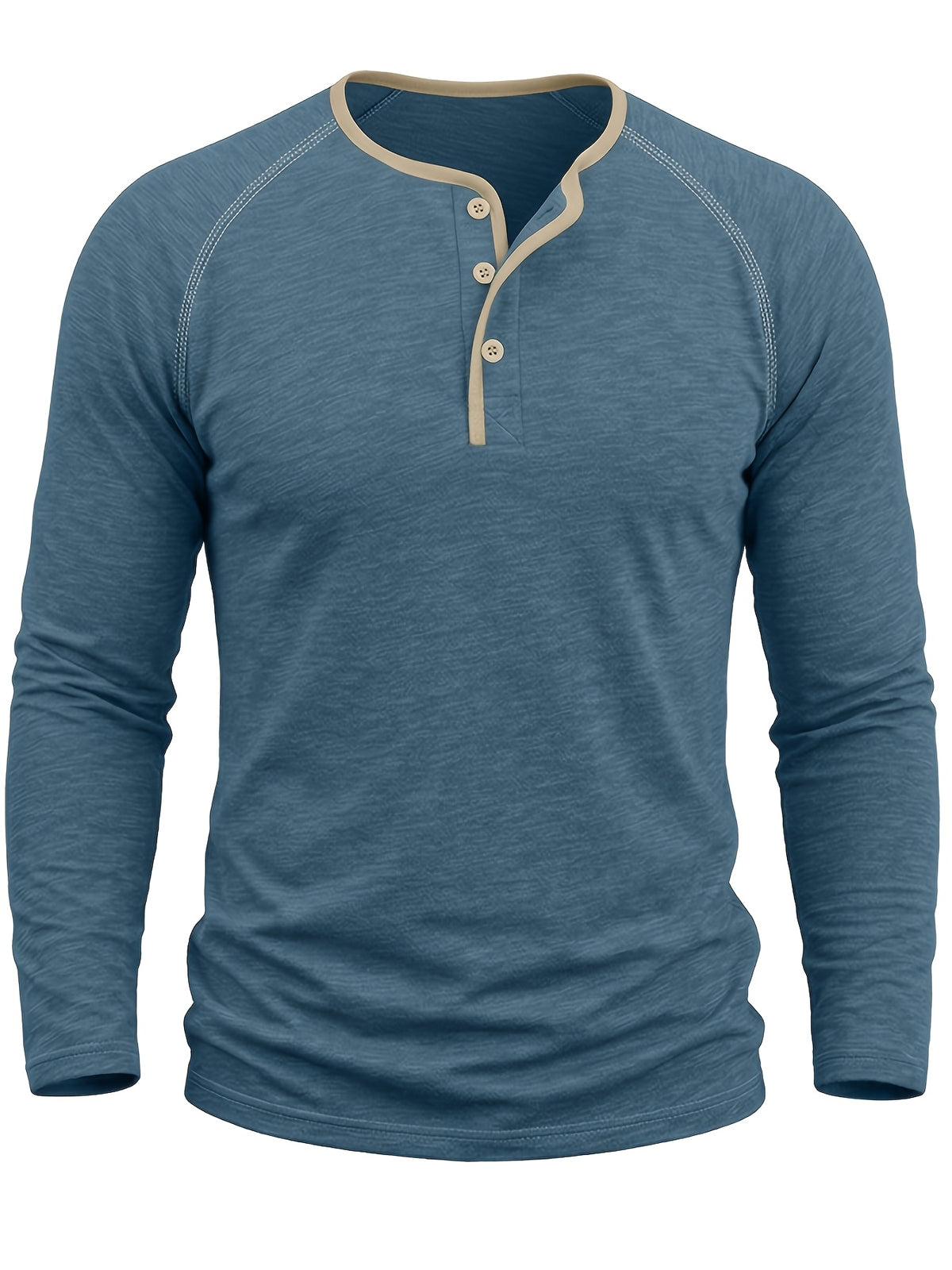 Autumn Winter Men'S Henley Shirt, Fashion Casual New Long Sleeve Men'S Top, Round Neck Button-Up Base Layer T-Shirt - Dark Blue 1