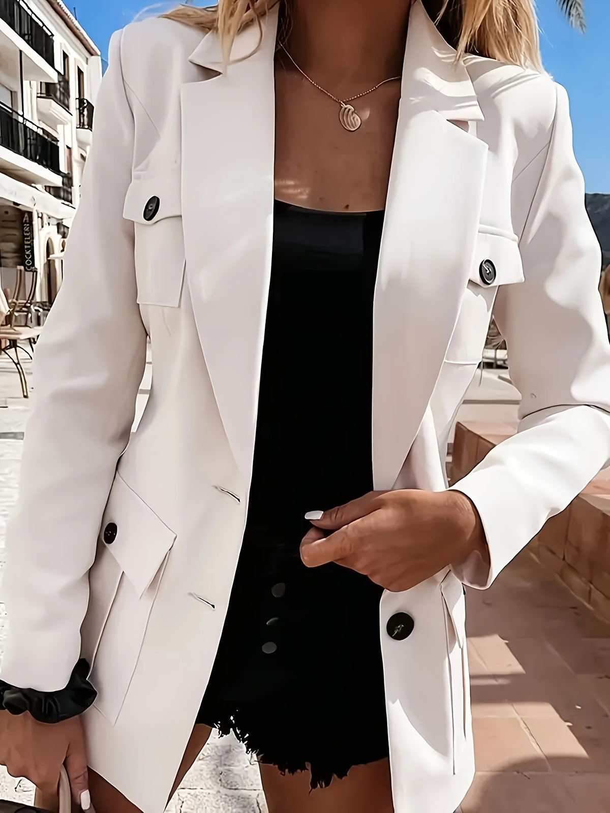 Ladies' Elegant Suit with Pocket Decoration - Apricot