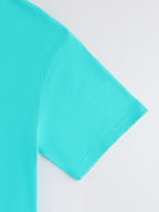 Graphic Print Drop Shoulder T-shirt, Short Sleeve Crew Neck Casual Top for Spring & Summer, Women's Clothing - Cyan