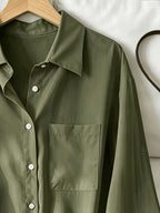Women'S Classic Solid Color Casual Shirt - Olive