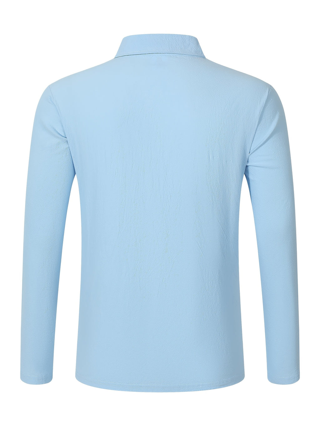 Autumn Men's Polo Shirt, Half-Button Henry Collar Long Sleeve Top with Simple Chest Pocket, Suitable for Business, Office, and Daily Wear - Blue