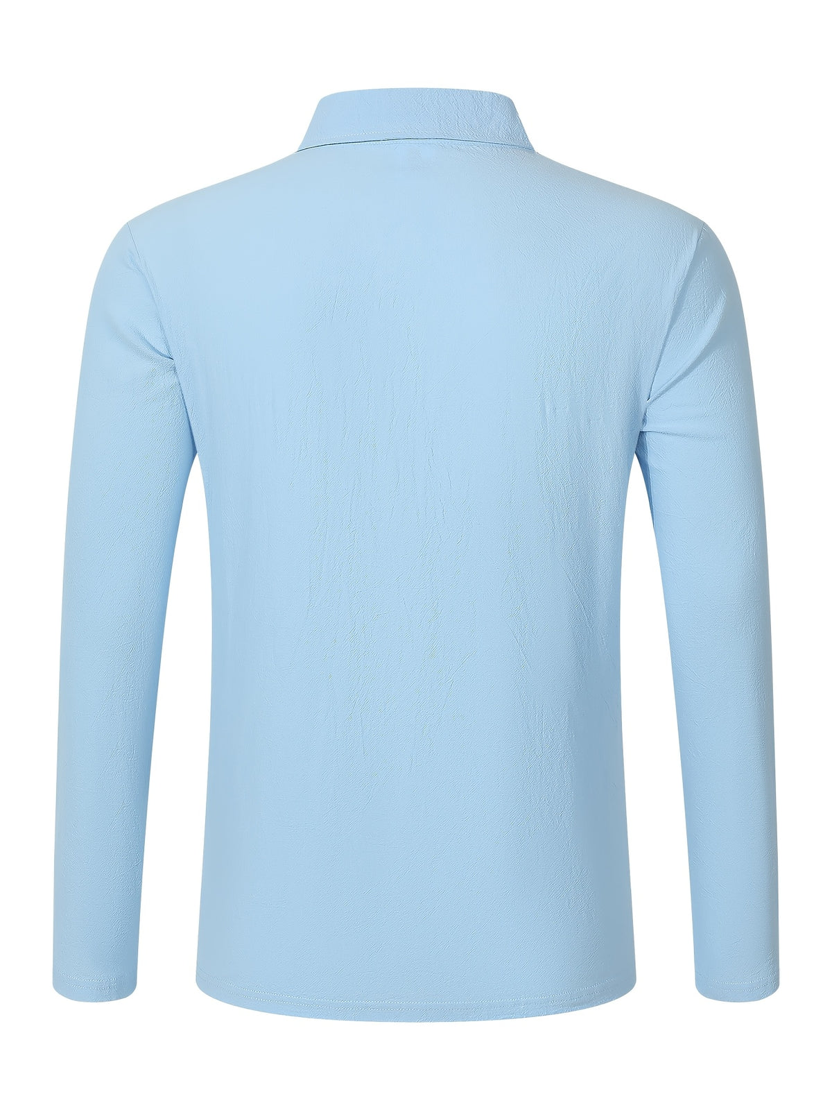 Autumn Men's Polo Shirt, Half-Button Henry Collar Long Sleeve Top with Simple Chest Pocket, Suitable for Business, Office, and Daily Wear - Blue