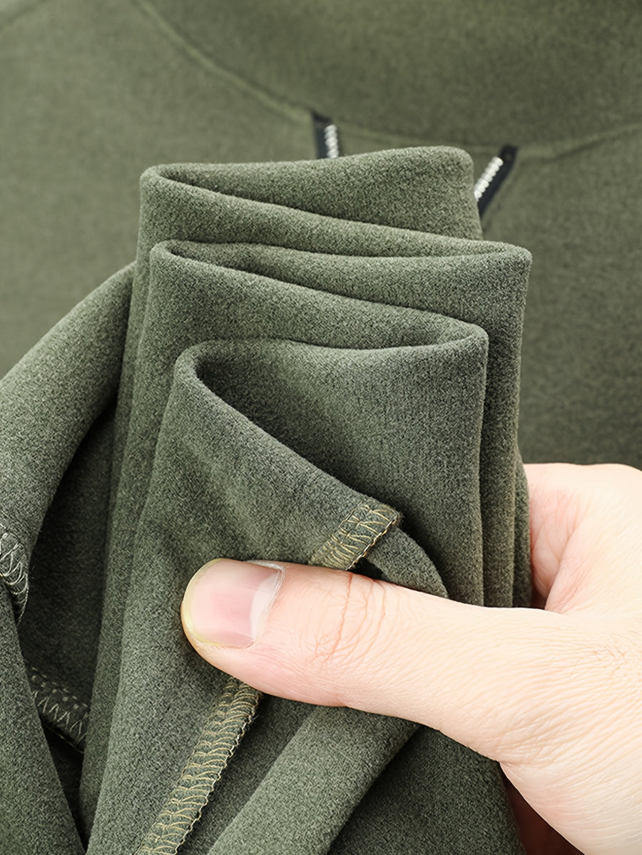 Men's Half-Turtleneck V-Neck Long-Sleeve Base Layer with Small Zipper, Understated and Mature, Seamlessly Transitions Between Business and Casual Settings - SINBOS - Green