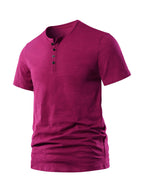 Men'S Summer Fashion T-Shirt Solid Casual Men'S Beach Vacation T-Shirt - Burgundy