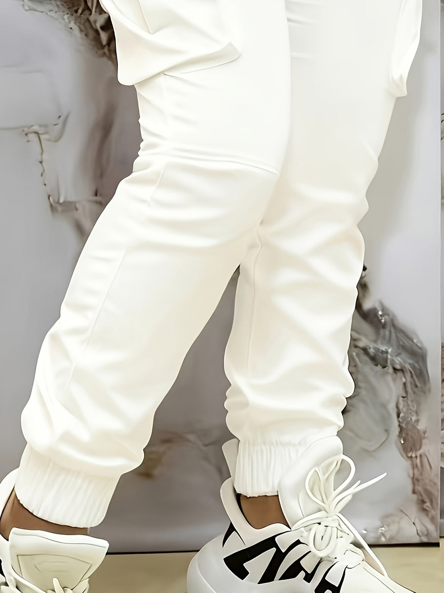 Women's High Waist Overalls-beige Non-stretch Jeans, Zipper Pocket Design, Casual and Formal Wear Dual-use Spring, Summer and Autumn Daily Pants, Durable Fabric Solid Color - White