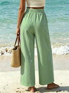 New Beautiful Women'S Elegant Solid Color Long Pants, with Elastic Waist And Pockets, Suitable for Commuting, Vacation, Street Fashion, Casual Afternoon Tea, And Daily Wear, Fashionable And Elegant Style - Light Green