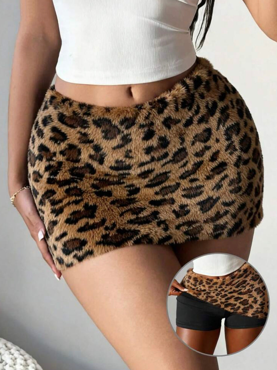 Women's Casual Sexy Trendy Low-Waist Bodycon Mini Skirt, Leopard Print Faux Fabric - Multicolor