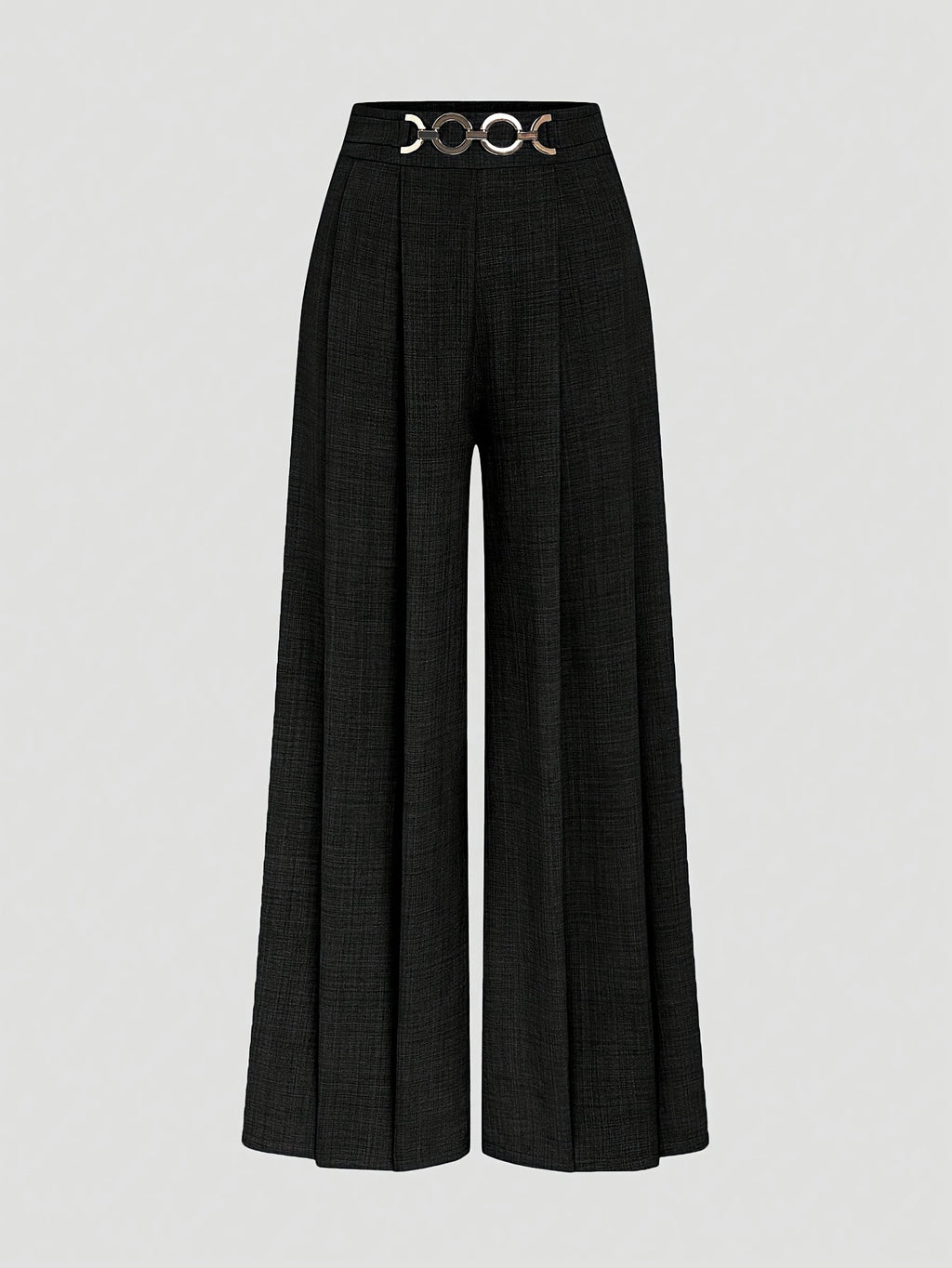 New Women'S High-Waist Metallic Button-Design Wide-Leg Pants, Elegant Casual Daily Wear - Black
