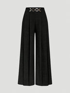 New Women'S High-Waist Metallic Button-Design Wide-Leg Pants, Elegant Casual Daily Wear - Black