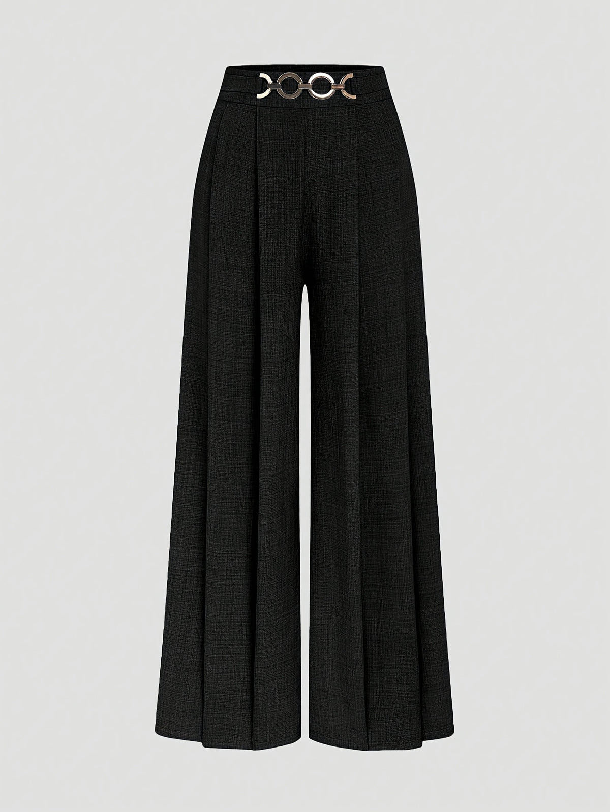 New Women'S High-Waist Metallic Button-Design Wide-Leg Pants, Elegant Casual Daily Wear - Black
