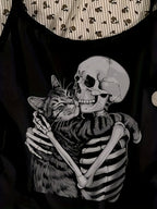 Casual and Simple Spaghetti Strap Tank Top with Skull, Cat, and Music Festival Prints, Perfect for Summer Vacations - Dark Gray