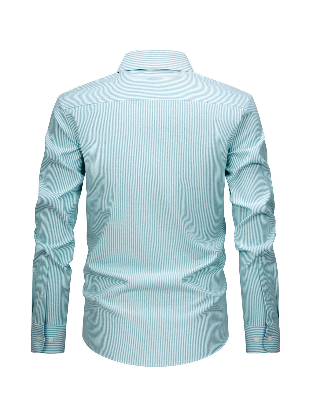 New Cotton Oxford Shirt for Men, Casual Fashion Long Sleeve with Collar and Cuff Patchwork Design, Comfortable and Fitted Business Loose Shirt, Button-Up Striped Dress Shirt, Long Sleeve Collared Striped Dress Shirt for Office Work, Fine Stripe Shirt - Green Background With White Stripes